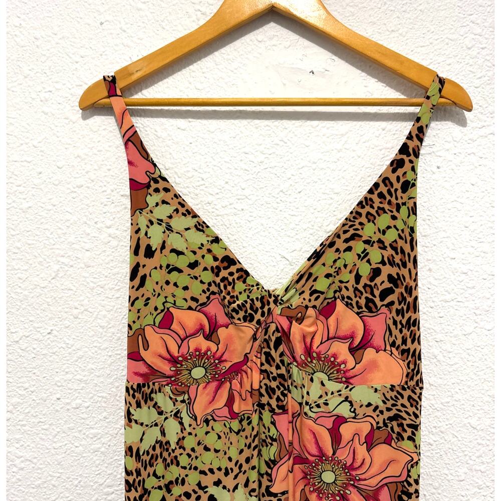 Vintage Y2K Maxi Dress Floral Leopard Print Mob Wife Large - Picture 3 of 4